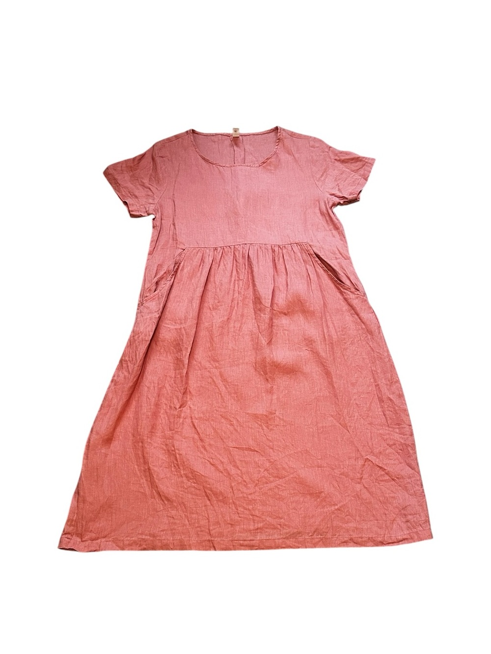 Grae Cove 100%  Linen Dress A-Line Pockets Pink Salmon Minimalist Coastal